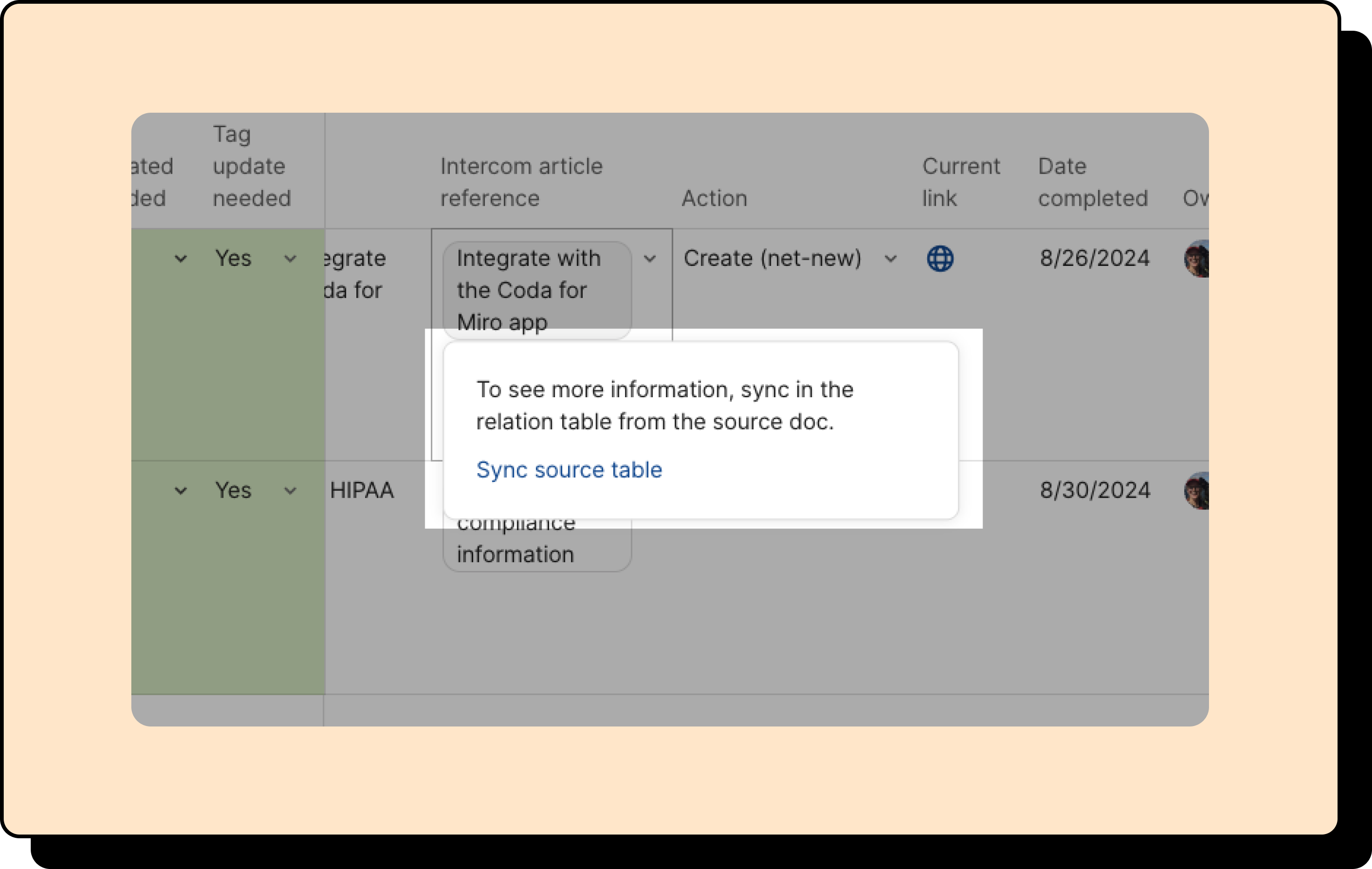 An image prompting users to sync source table.