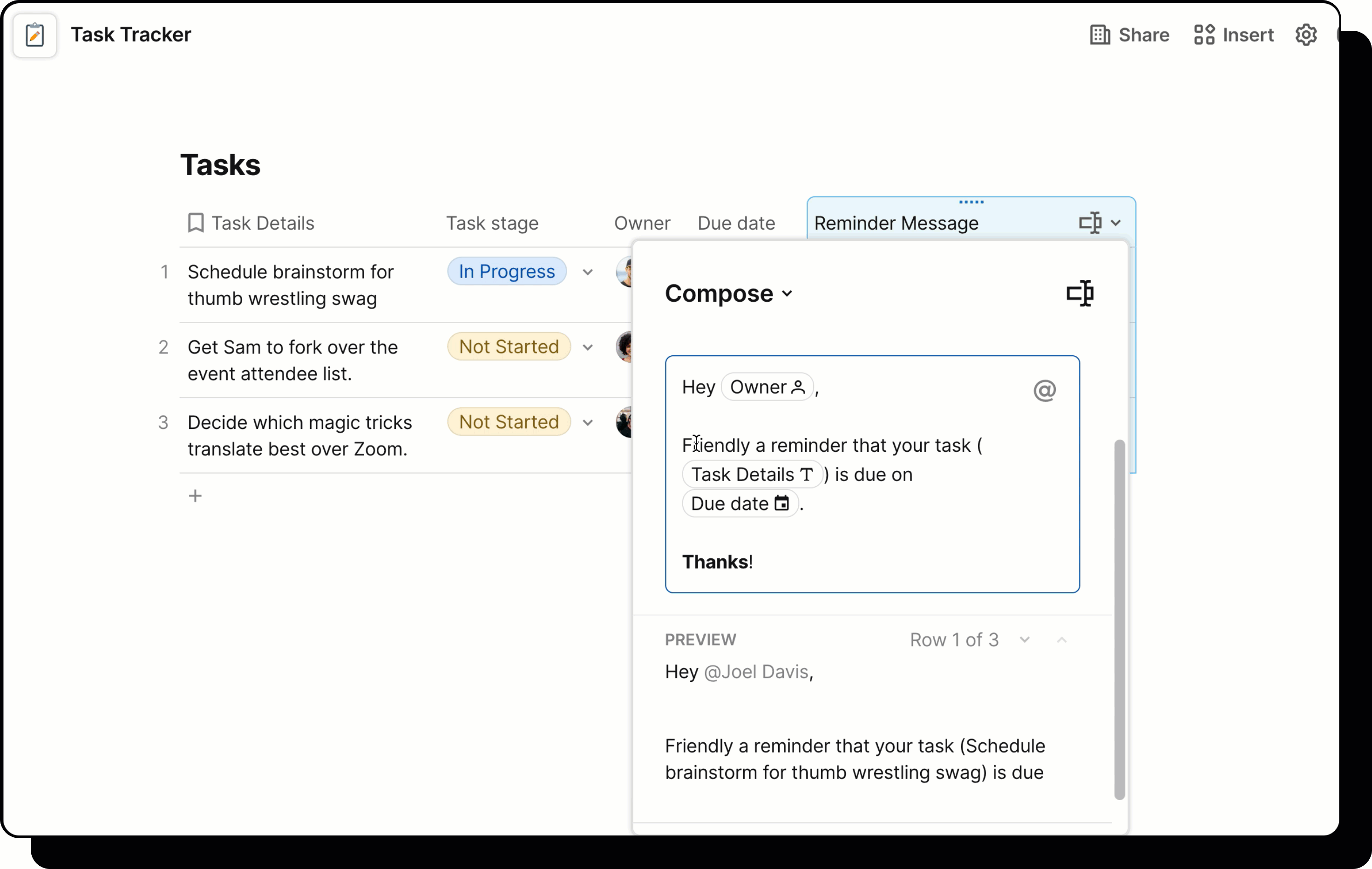 Gif showing user bold text in compose column settings. 