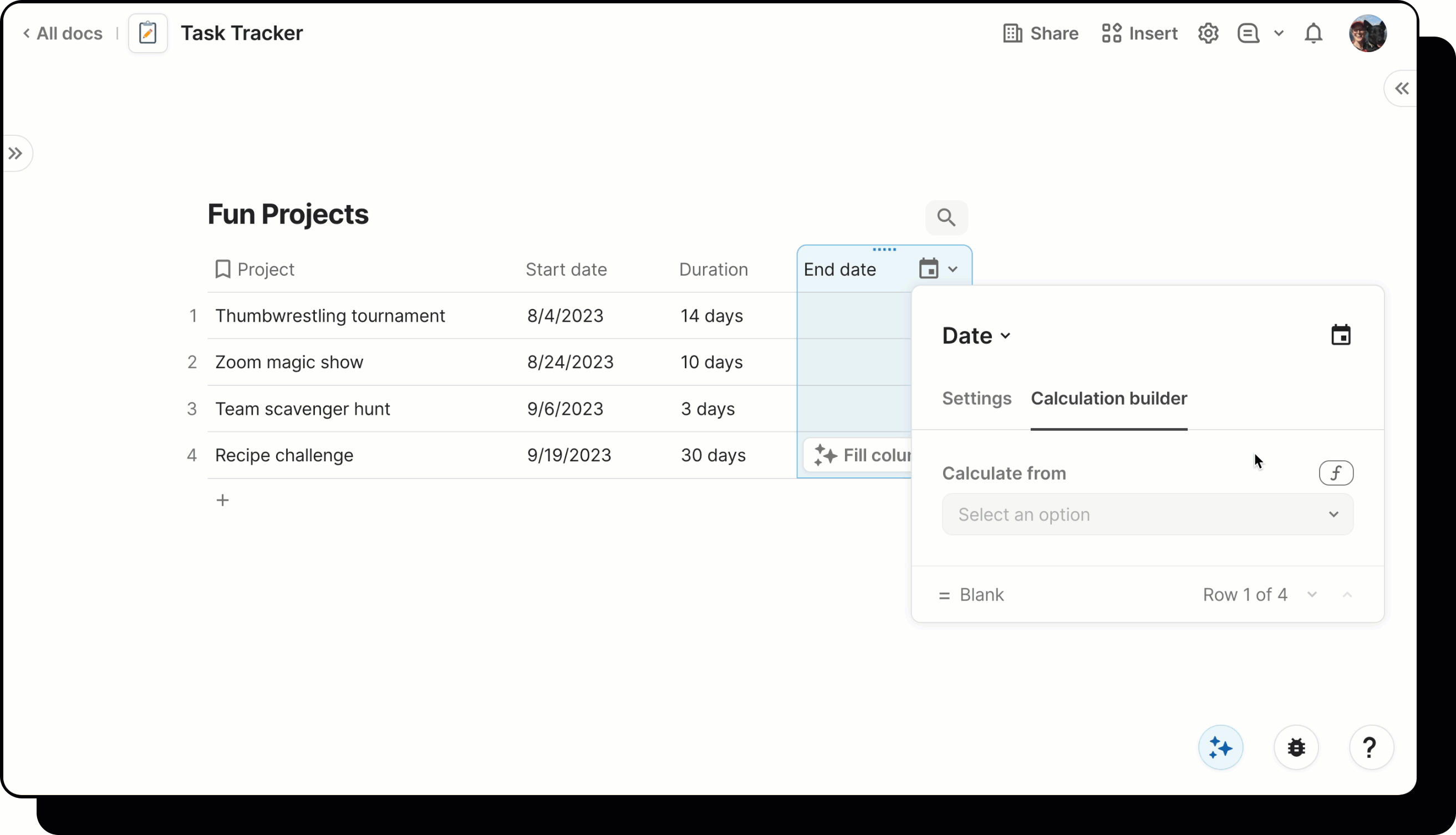 Gif showing user add custom formula to column.