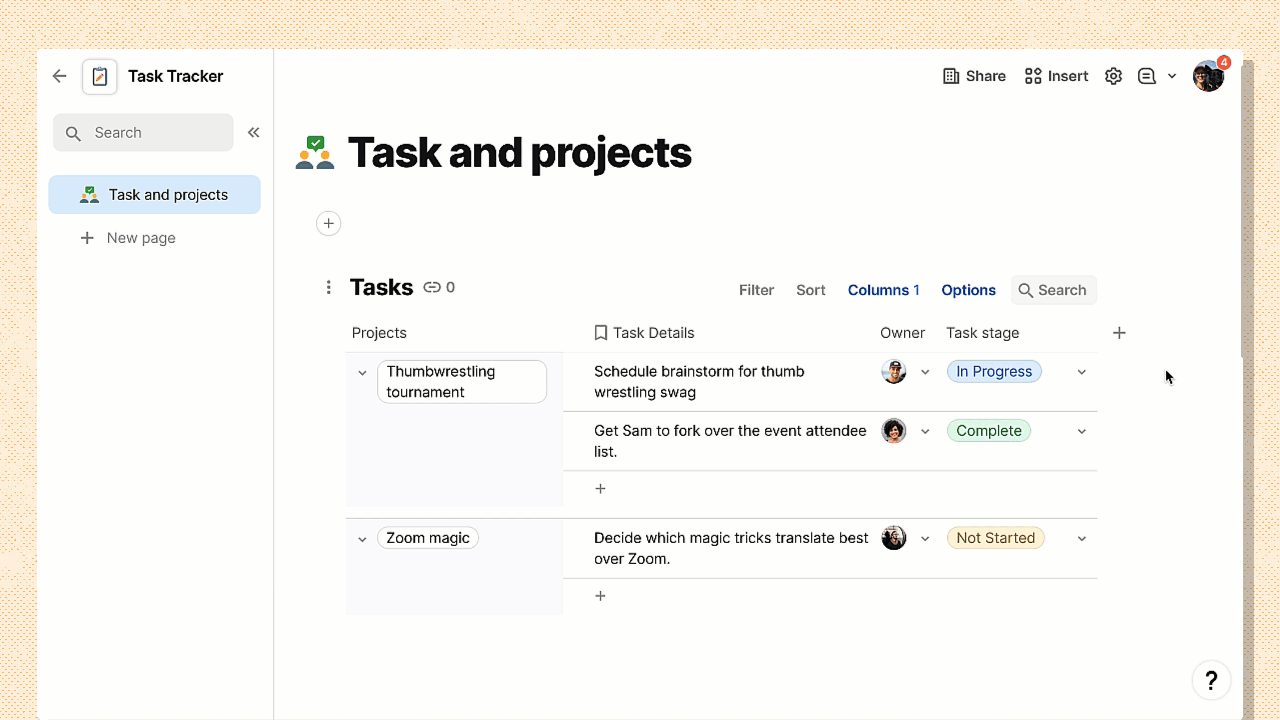Gif showing user adding Google Calendar pack column to table.