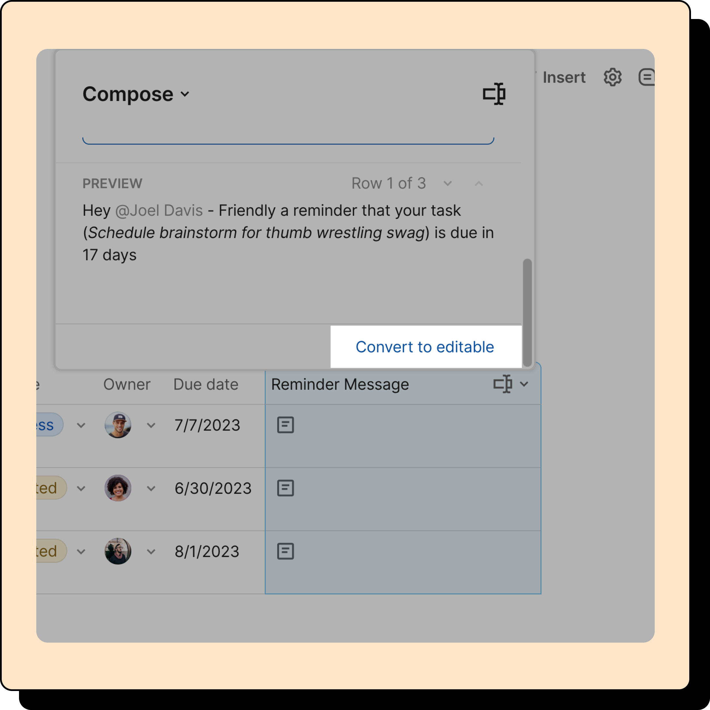 Image of column options, with Convert to editable highlighted.