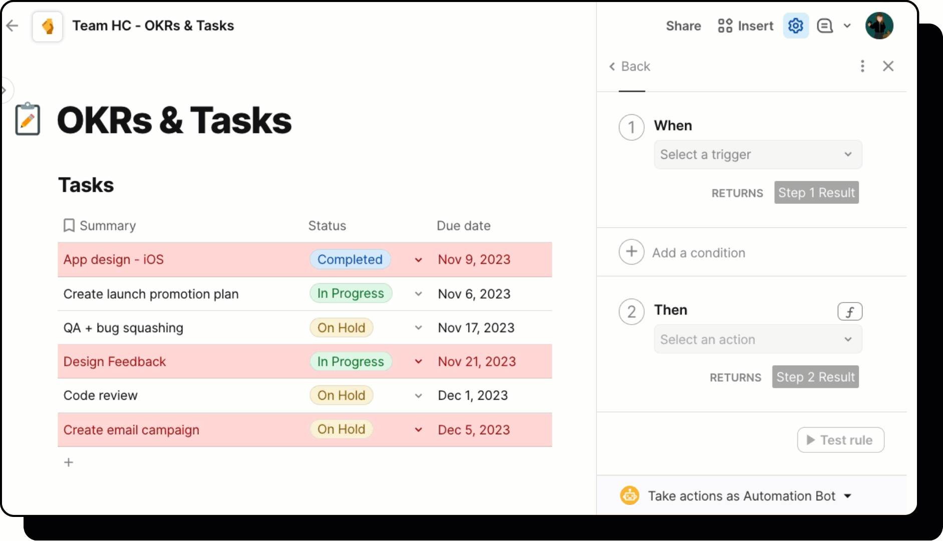 A gif showing how to set the automation bot to take actions as yourself.