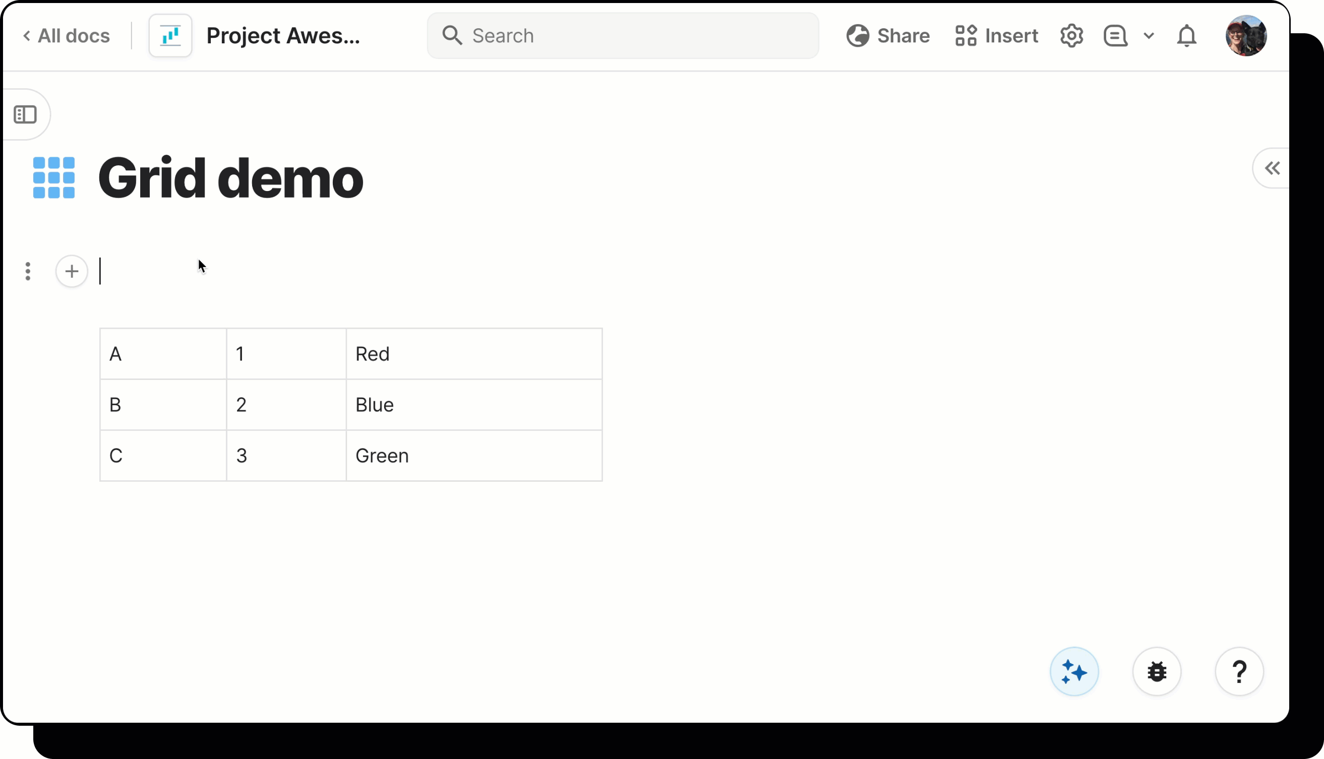 A gif showing a user changing cell colors in a grid.