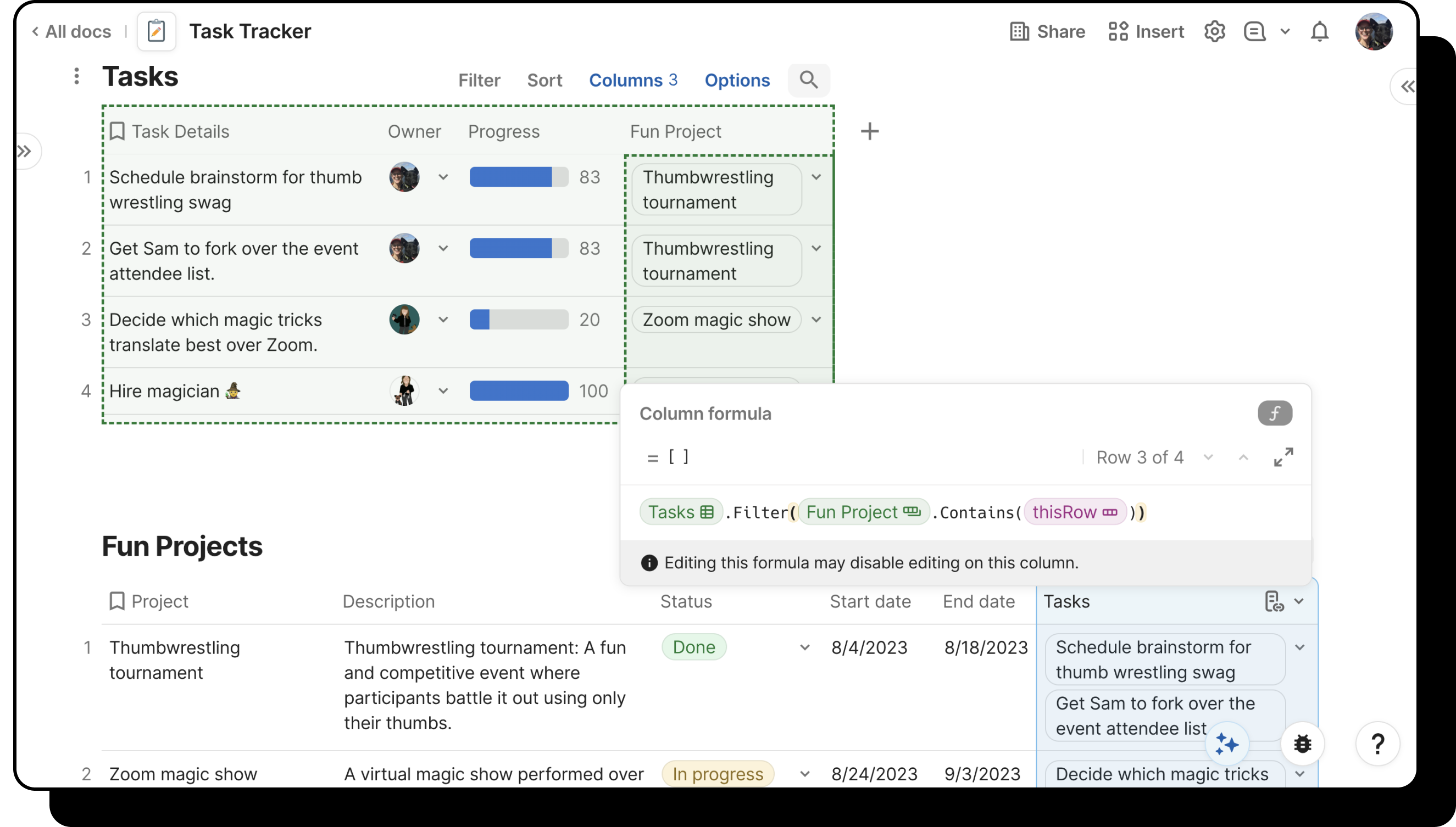 Image of formula in linked relation column.