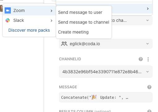 Image of the Zoom pack's action options in a button.