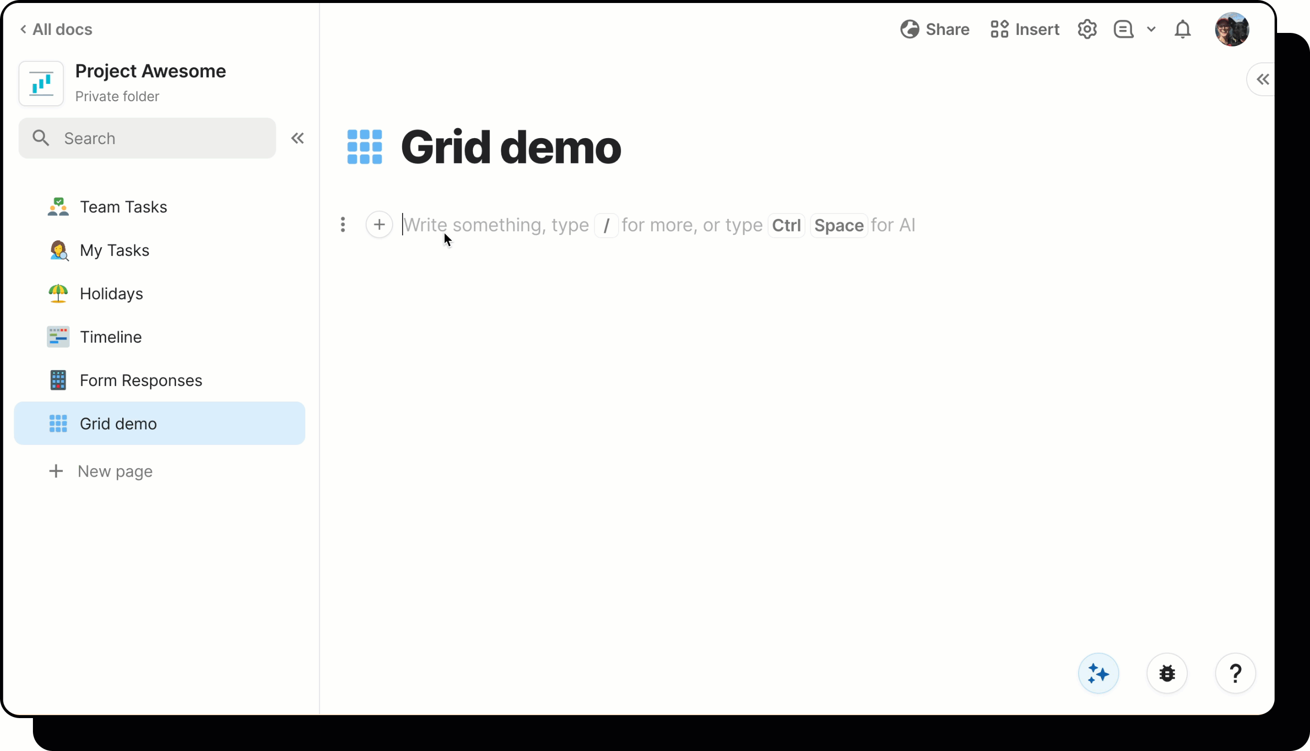 A gif showing a user adding a new grid.