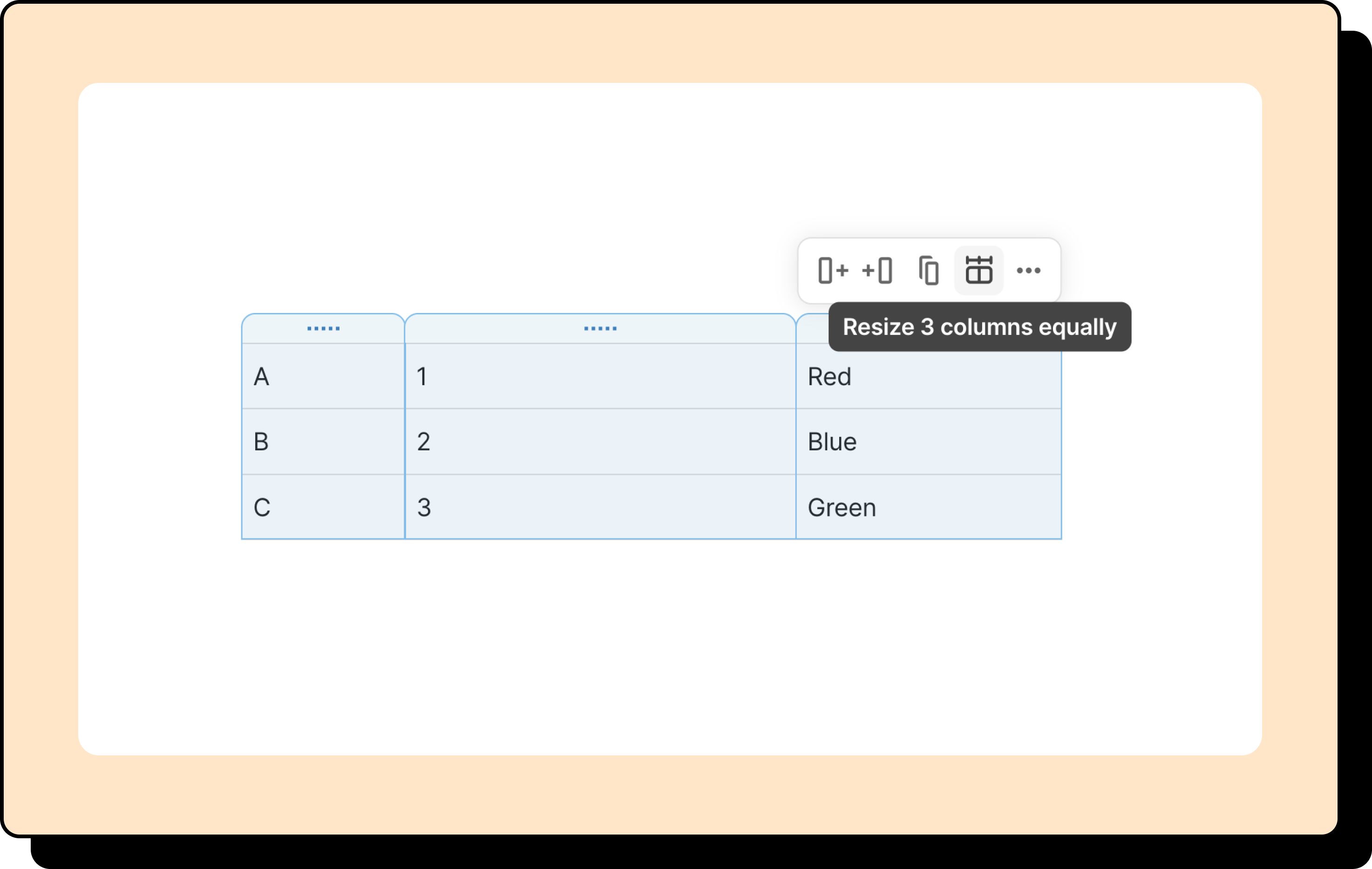 An image of the grid settings, with an option to resize columns equally highlighted.