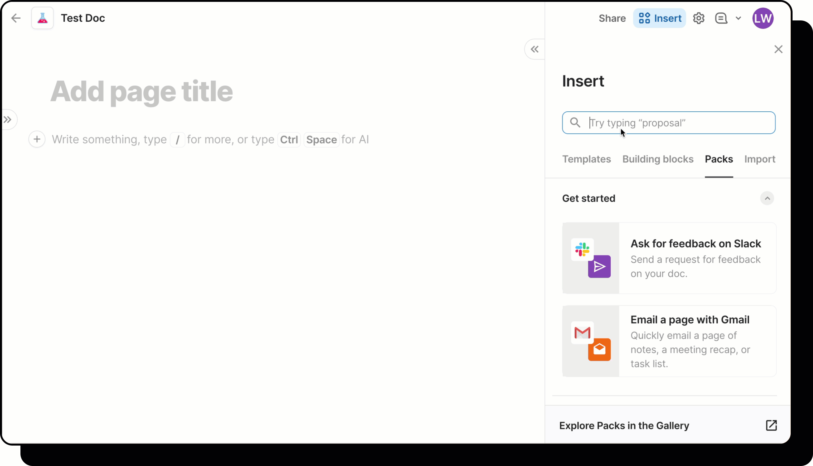 Gif showing user request pack access from a doc.