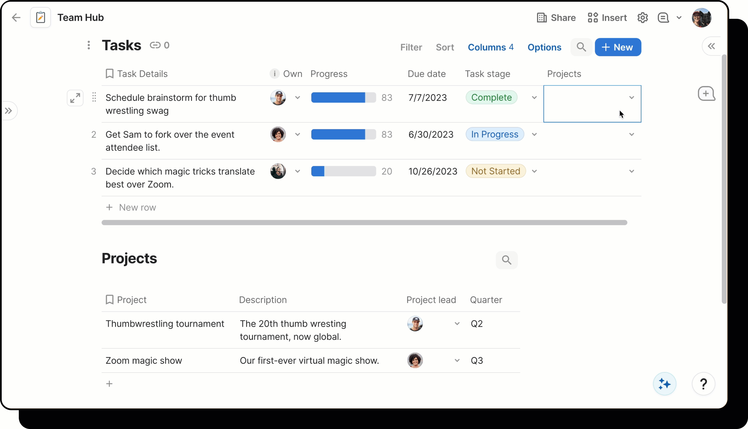A gif showing a linked column in a relation column.