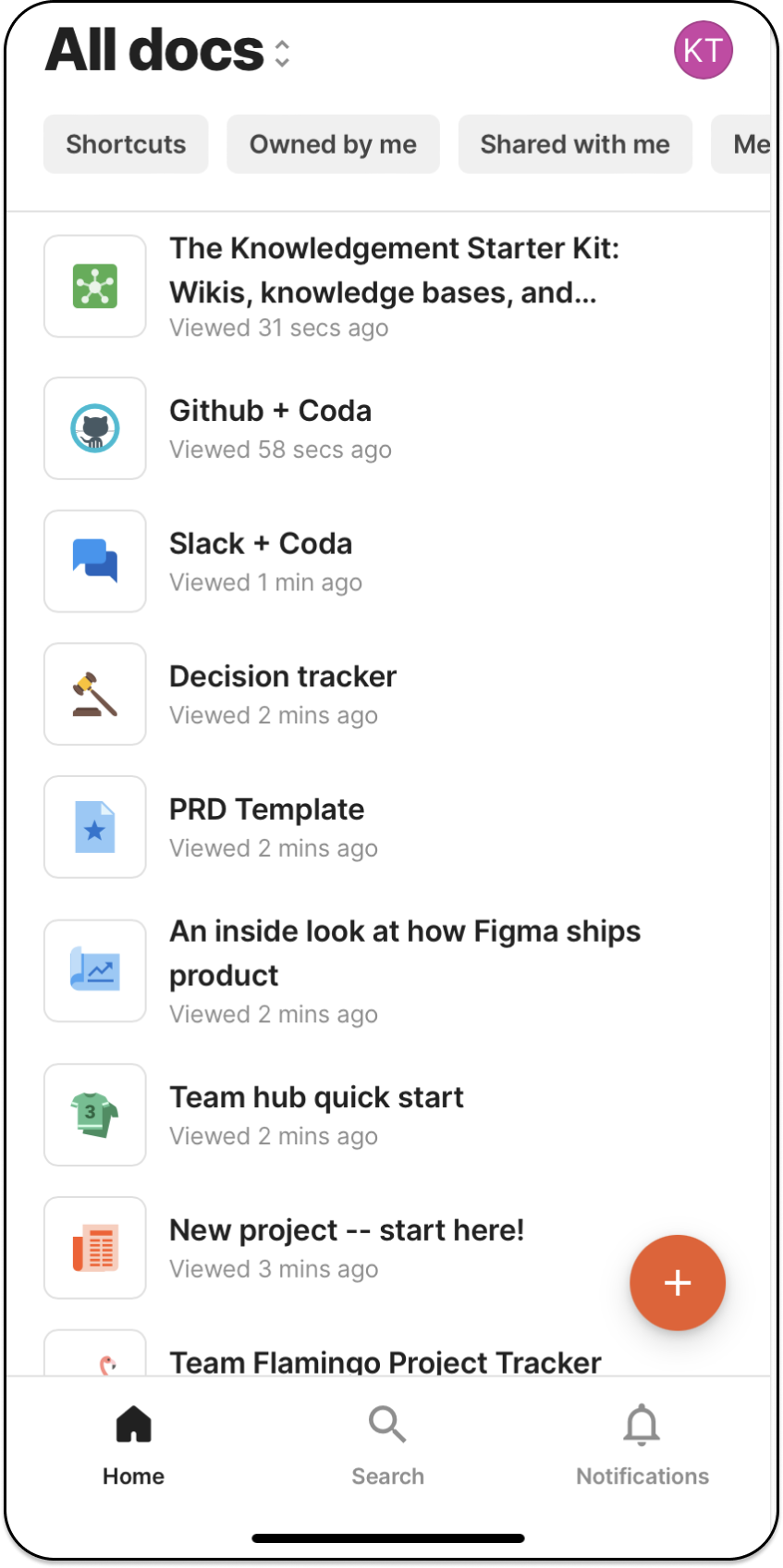 An image of the doc list on mobile.