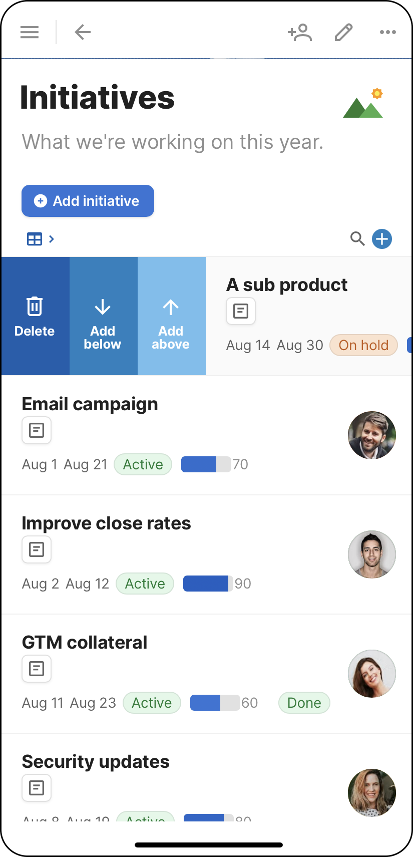 An image of an editable table in mobile.