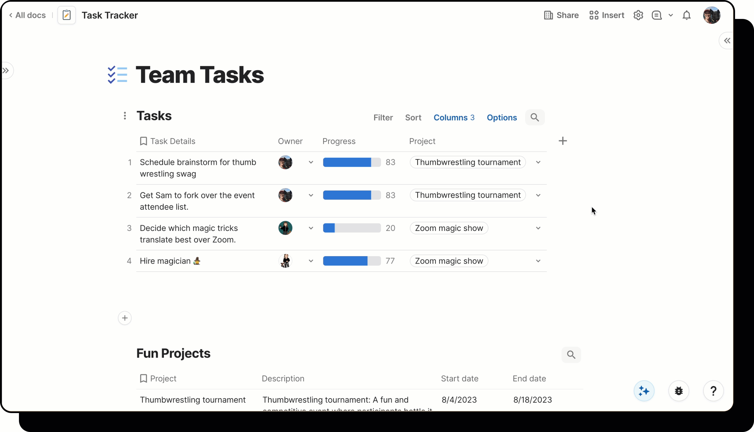 Gif showing user expand row references from relation column. 