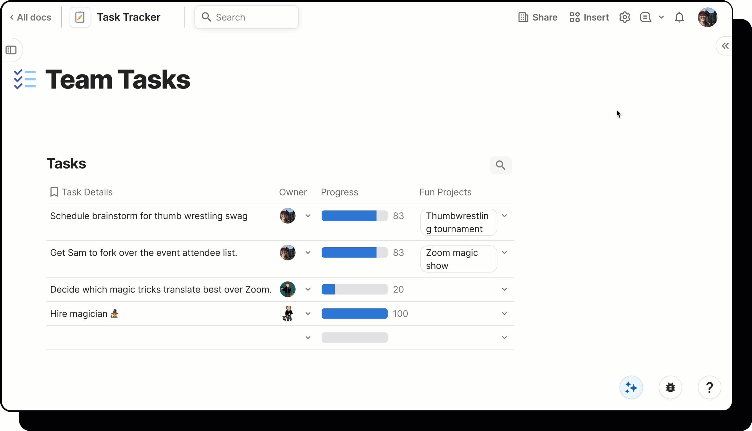 A gif showing how to run the calculations analyzer in Coda. 
