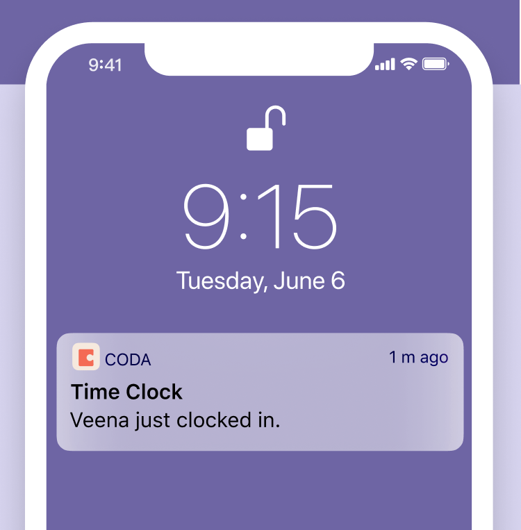 An image of a notification from Coda.