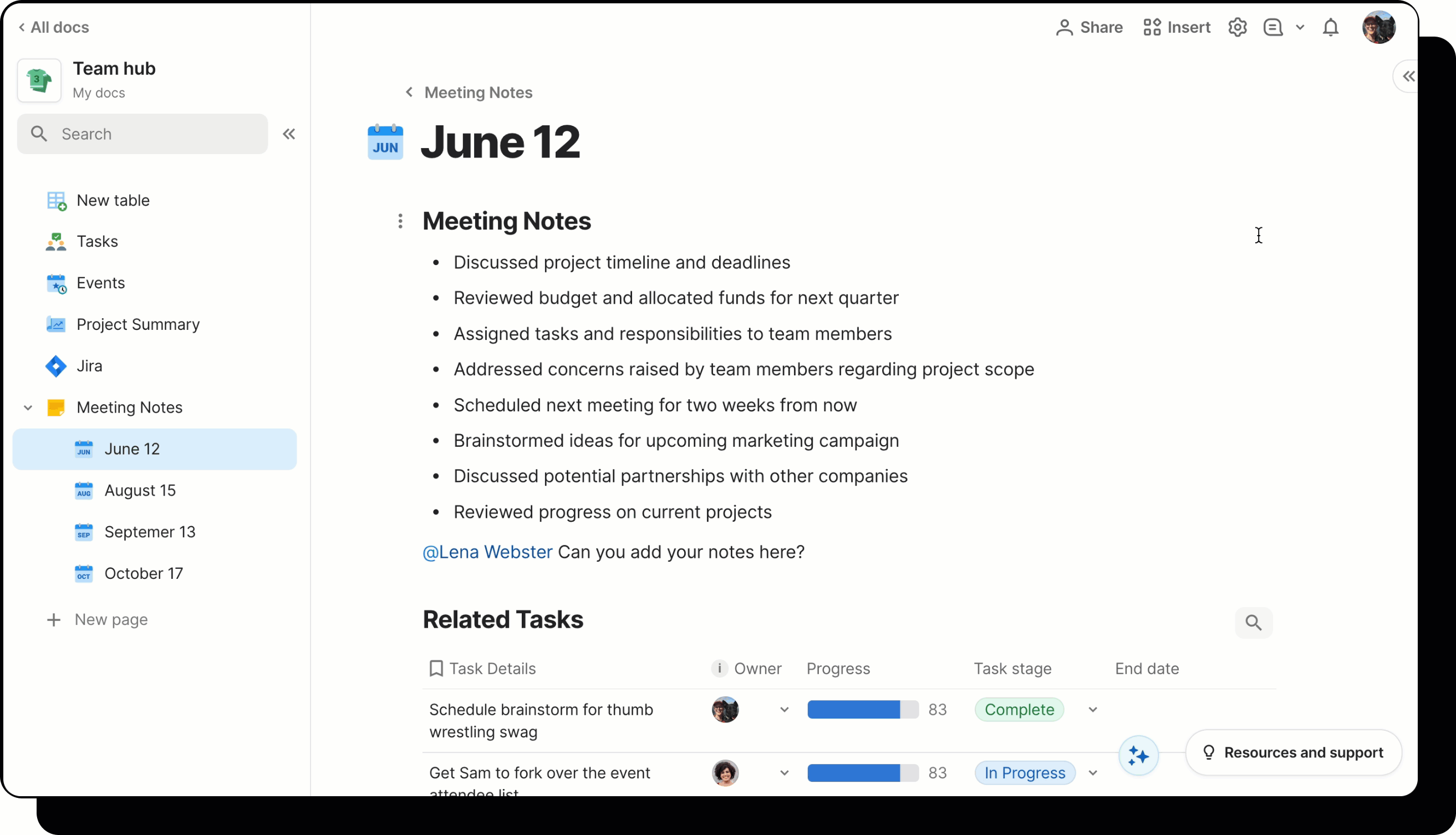 A gif demonstrating how to toggle on line numbers from the doc's page options settings panel.