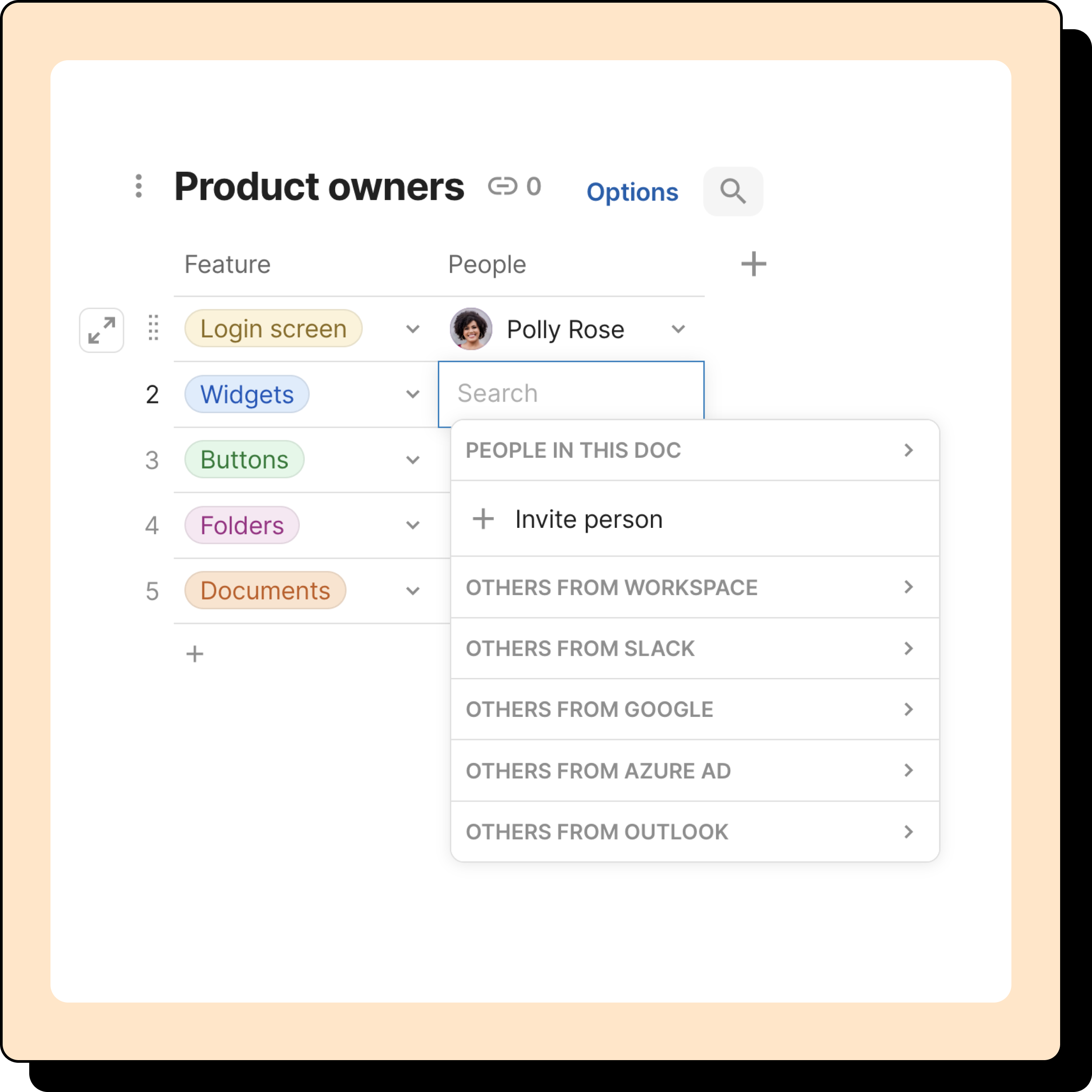 Image of selectable people in People column.