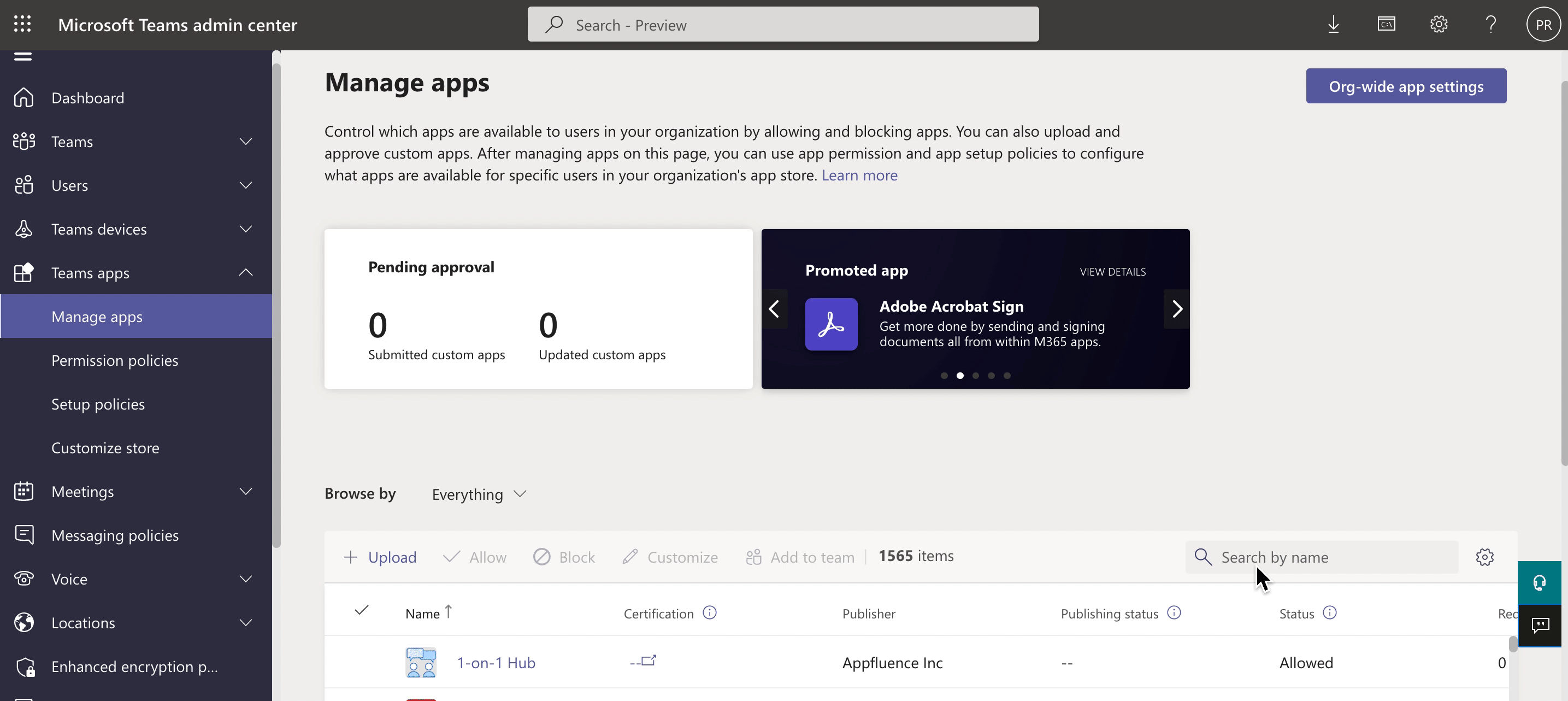 A gif showing a user finding Coda in their apps in Microsoft's admin settings, and viewing permission details.