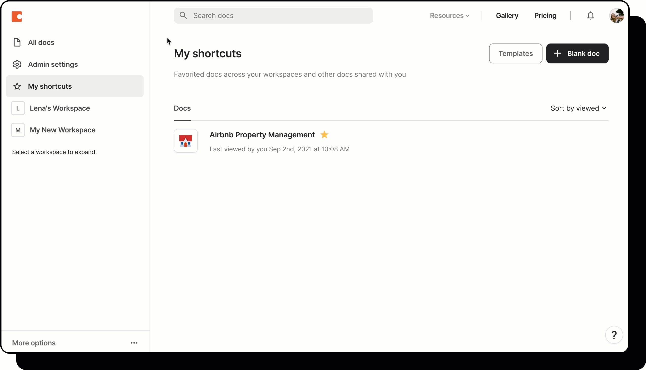 A gif demonstrating a user navigating to the Workspace settings section of Coda's Admin settings, then clicking a button that says Compare plans.