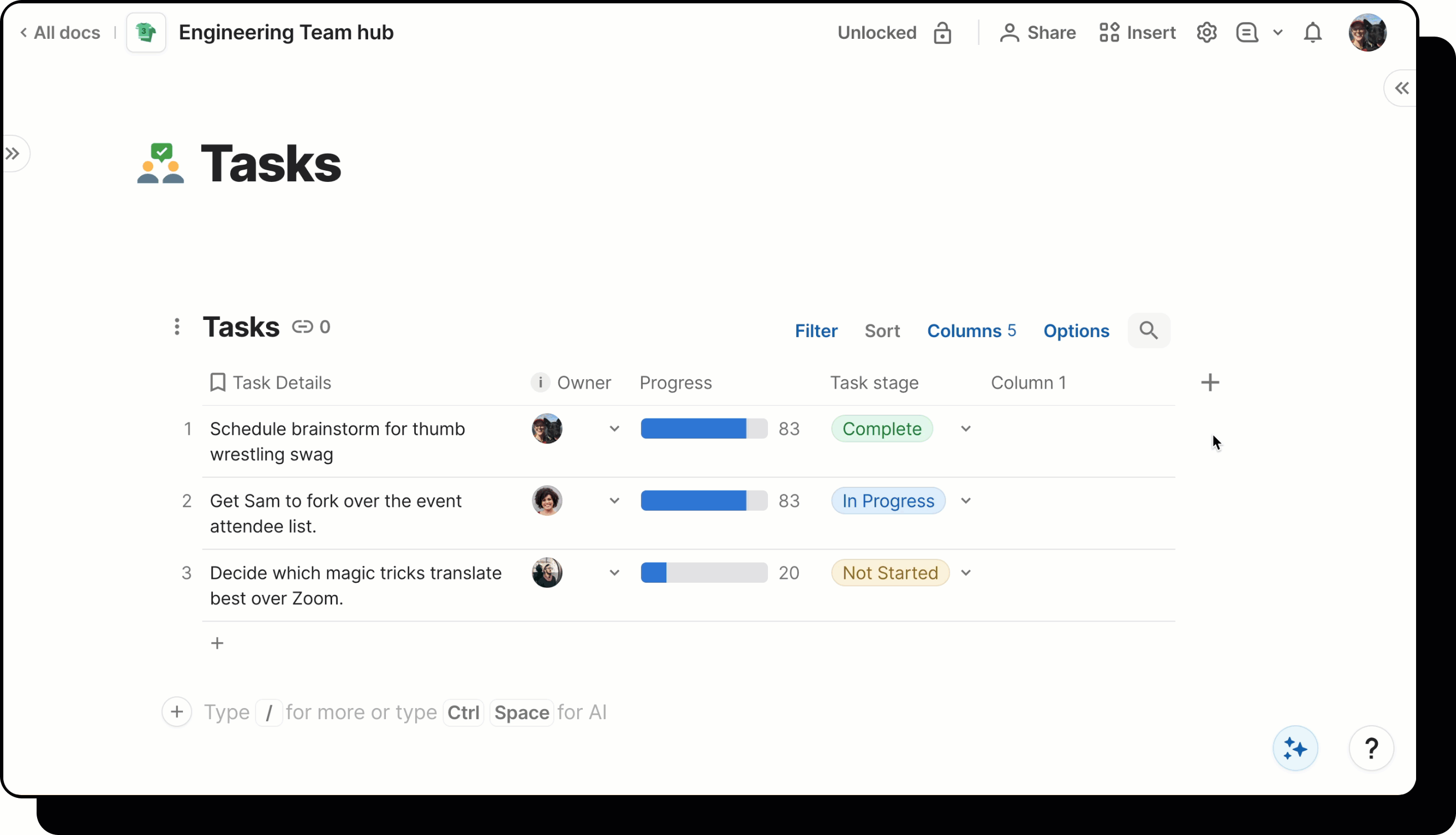 Gif showing user changing column type.