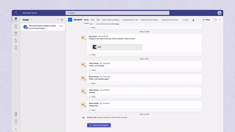 A gif showing a user adding the Coda app to their Microsoft document.