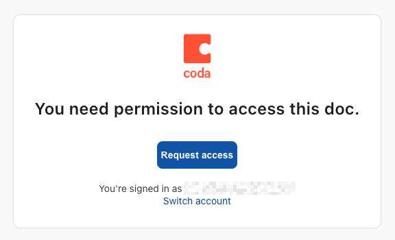 An image of an error message indicating users need to request permission to access a doc.