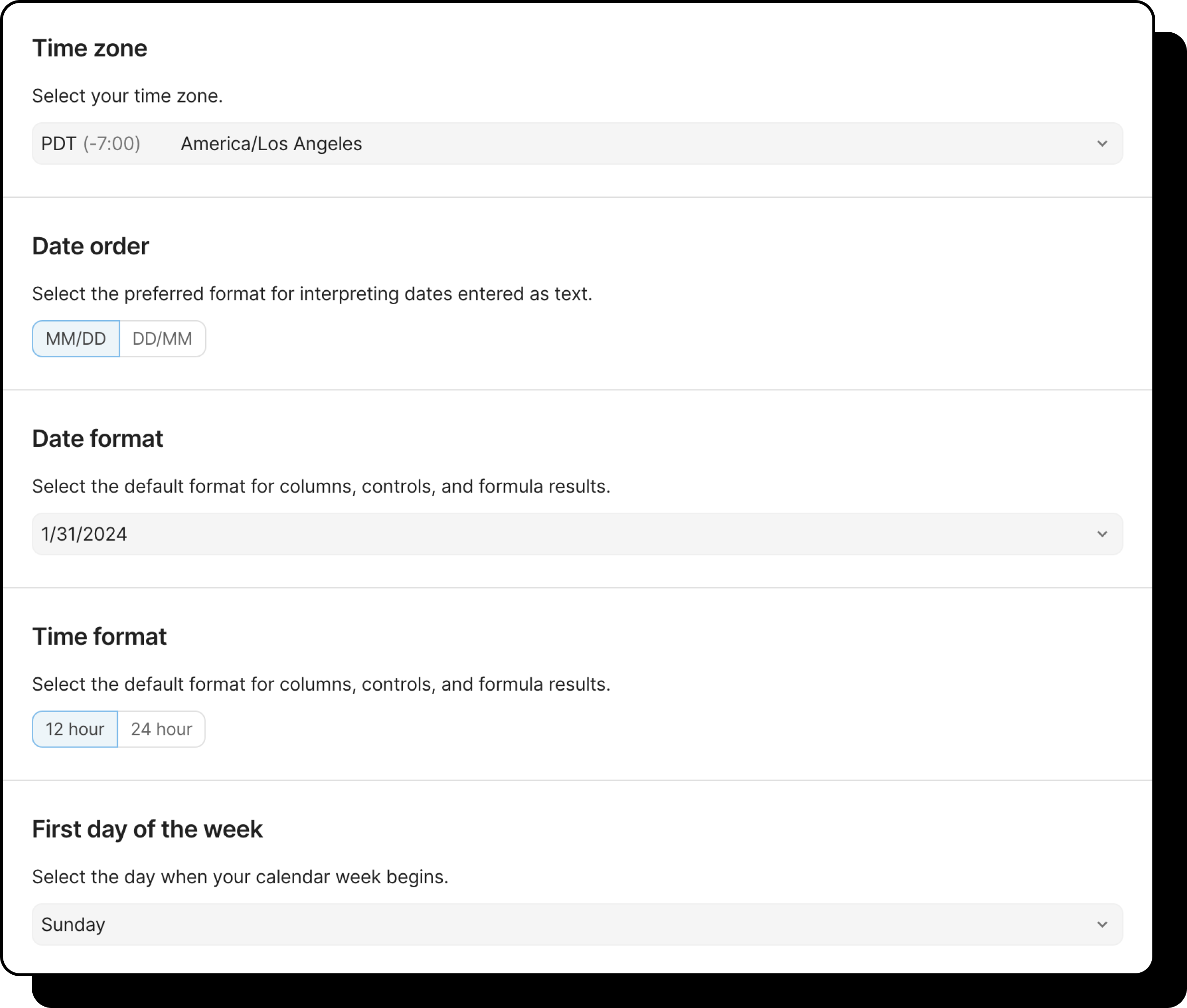 An image of  the New Documents Default section of Coda's account settings.