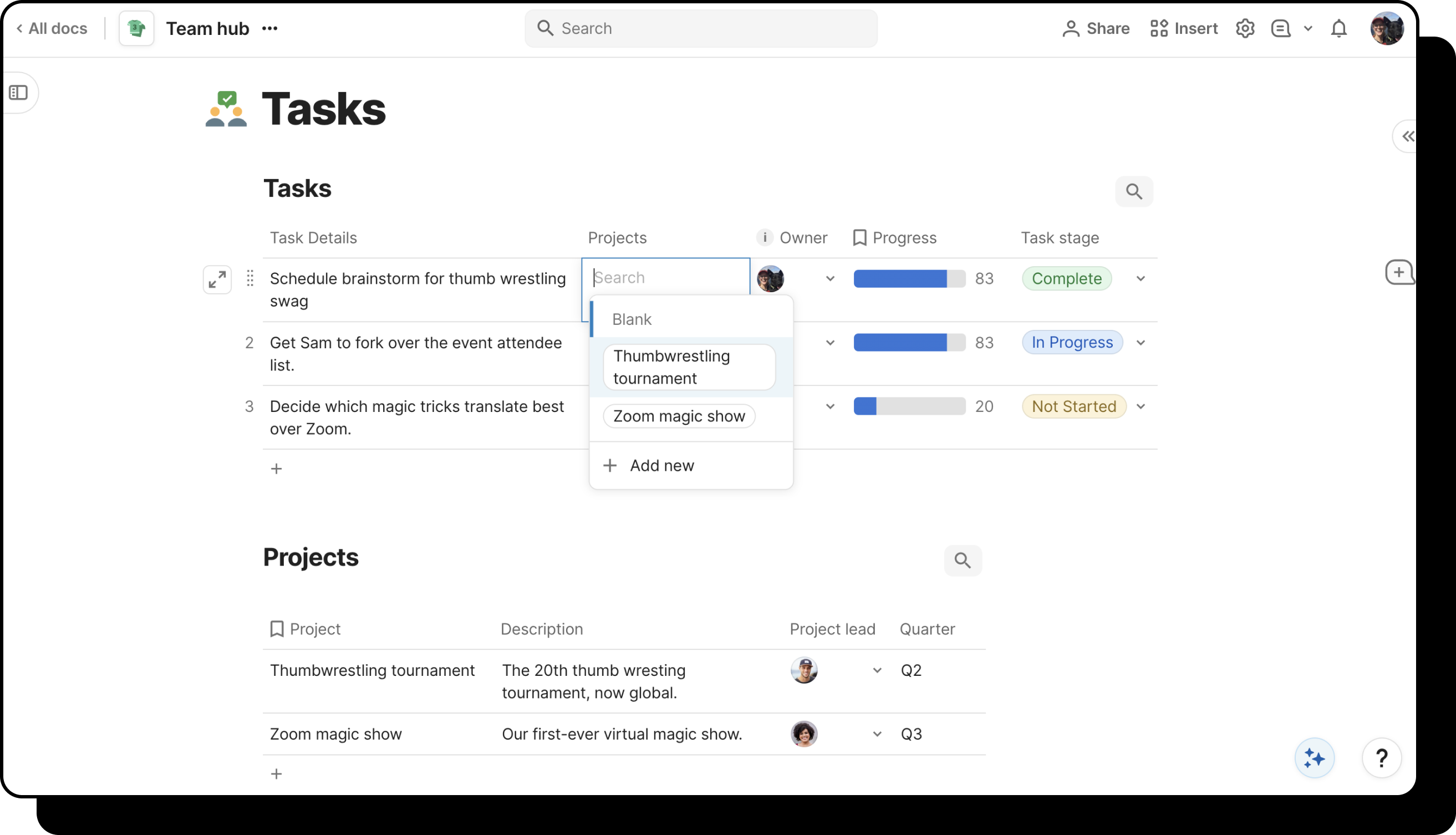 Image of relation column options.
