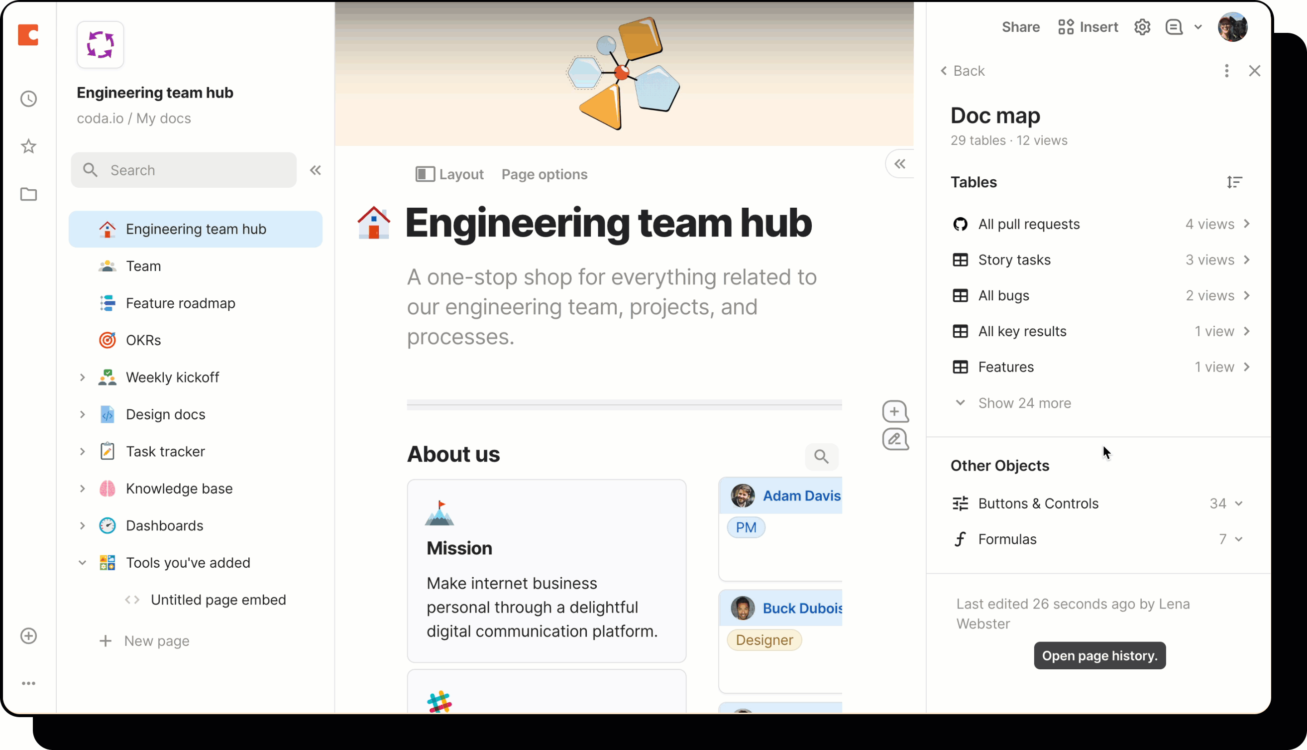 A gif showing a user clicking on a table in the doc map, and their screen jumping to that table.