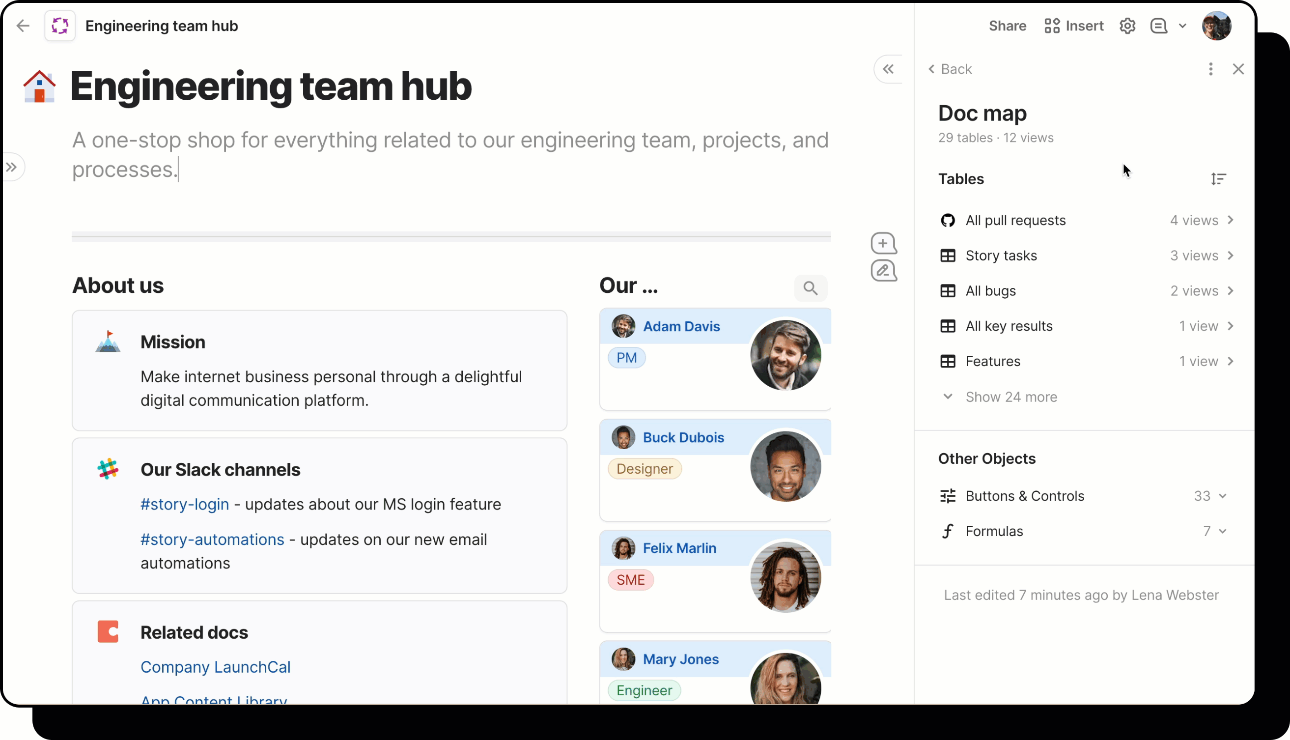 A gif showing a user finding a table in the doc map, then opening its connections. 